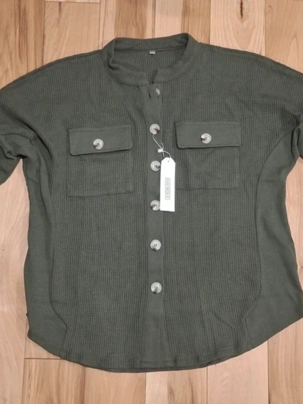 NEW Women's Waffle Knit Button Up Shirt Jacket Shacket Green Size SMALL